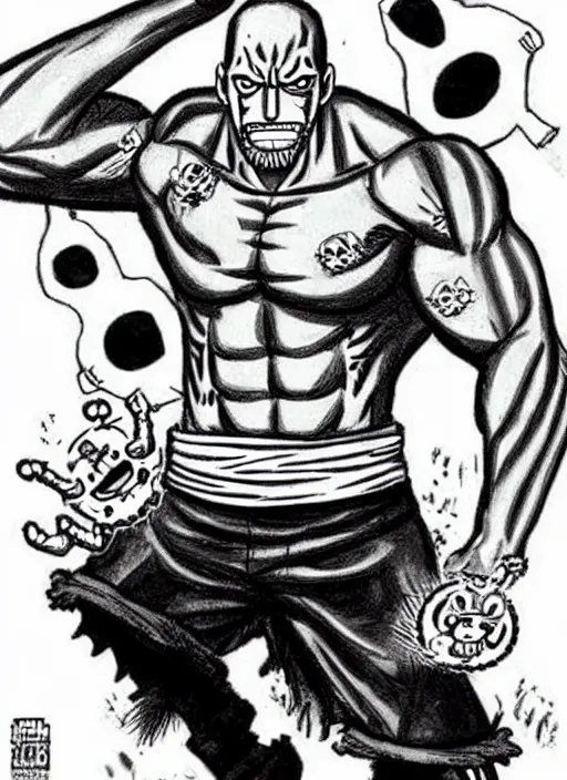 Image similar to dwayne johnson as character in one piece manga, sketch by eiichiro oda