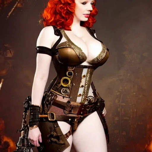 Prompt: full body photo of christina hendricks as a steampunk warrior, highly detailed, 4k