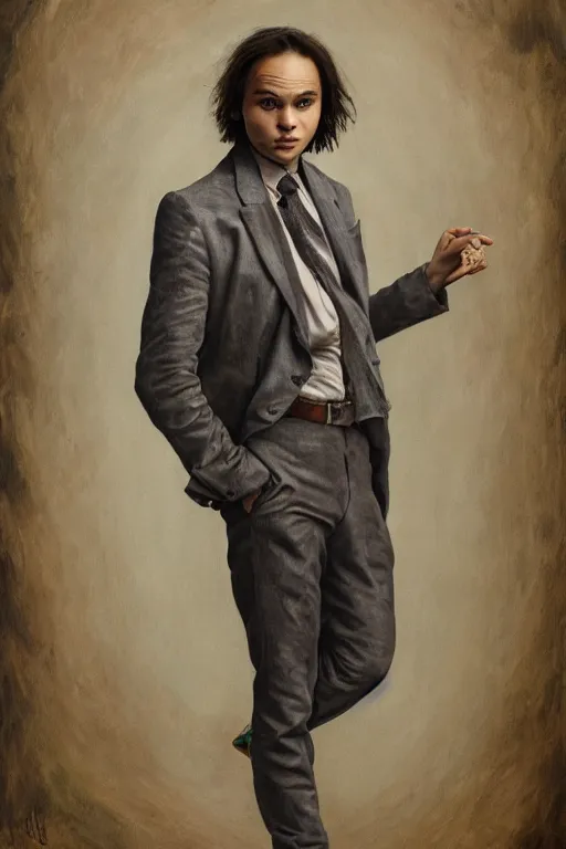 Prompt: Frank Dillane as Robin Goodfellow full body, oil on canvas,intricate portrait, 8k, highly professionally detailed, HDR, CGsociety