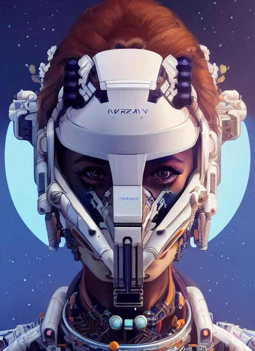 Image similar to symmetry!! portrait of an astronaut, floral! horizon zero dawn machine, intricate, elegant, highly detailed, digital painting, artstation, concept art, smooth, sharp focus, illustration, art by artgerm and greg rutkowski and alphonse mucha, 8 k