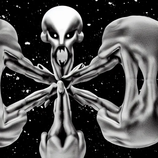 abstract entities pointing at a man, creepy, eerie Stable Diffusion