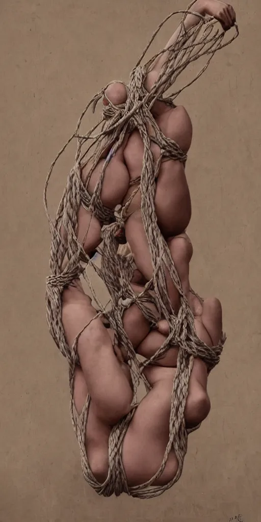 Image similar to beautiful female bodies intertwined, shibari ropes wrapped around bodies, surrealism, abstract, no face
