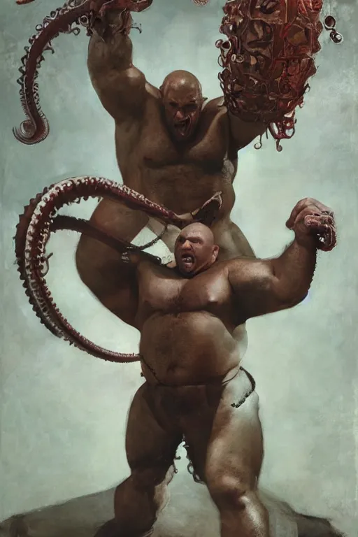 Prompt: portrait of morgan aste as huge hulking supervillain with tentacles for arms, sergey kolesov, lawrence alma tadema, norman rockwell, greg staples, wayne barlow, jacob collins, tom lovell, frank schoonover, neville page