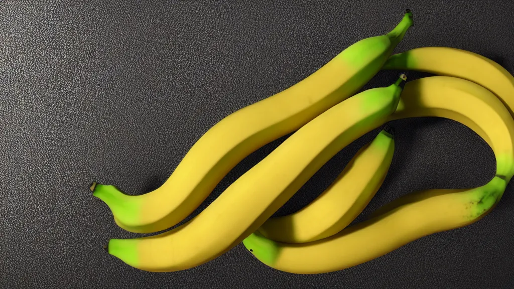 Image similar to a banana, hyperdimensional, 8 k, rim lighting, led, lumen global illumination, opaque, glowing, rubber, ray tracing reflections