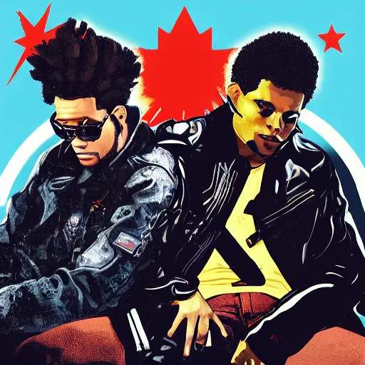 Image similar to the weeknd and michael jackson in the style of gta v artwork, digital art