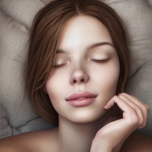 Prompt: beautiful serene intricate portrait of a woman, smiling softly, wearing casual clothes, relaxing on the couch, interior lighting, cozy living room interior, soft focus, 8 k, art by irakli nadar, hyperrealism, hyperdetailed, ultra realistic