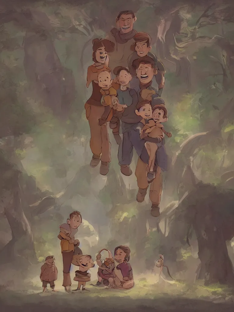 Prompt: family by Disney Concept Artists, blunt borders, rule of thirds