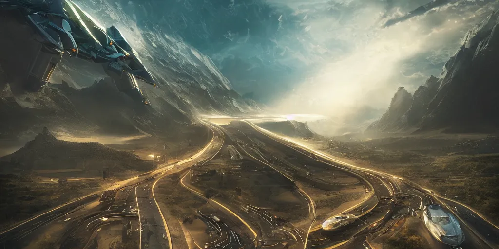 Image similar to global highway, earth, science fiction, beautiful, cinematic lighting, intricate details, octane rendering, trending on artstation, featured on behance.