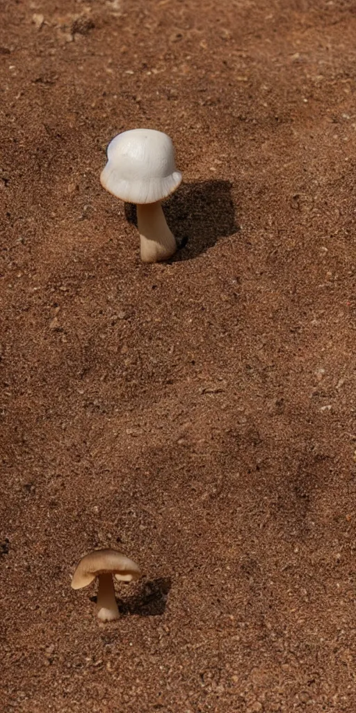 Image similar to real iphone photo of a mushroom growing in the desert sand