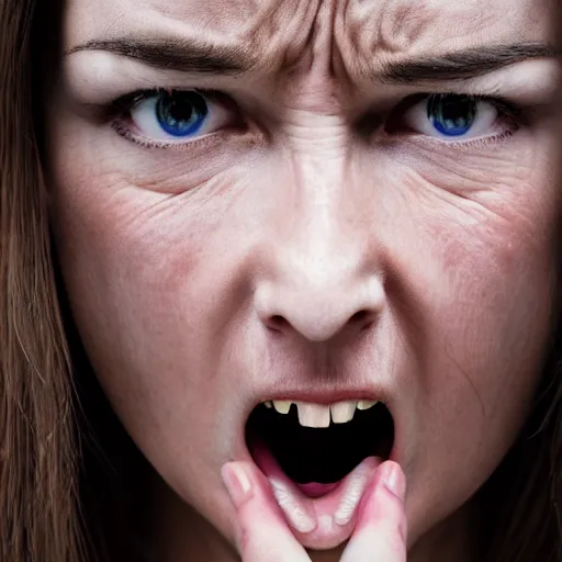 Image similar to first - person photograph of a furious woman, white space, 4 k, professional photography, extreme detail, realistic facial features, eye contact