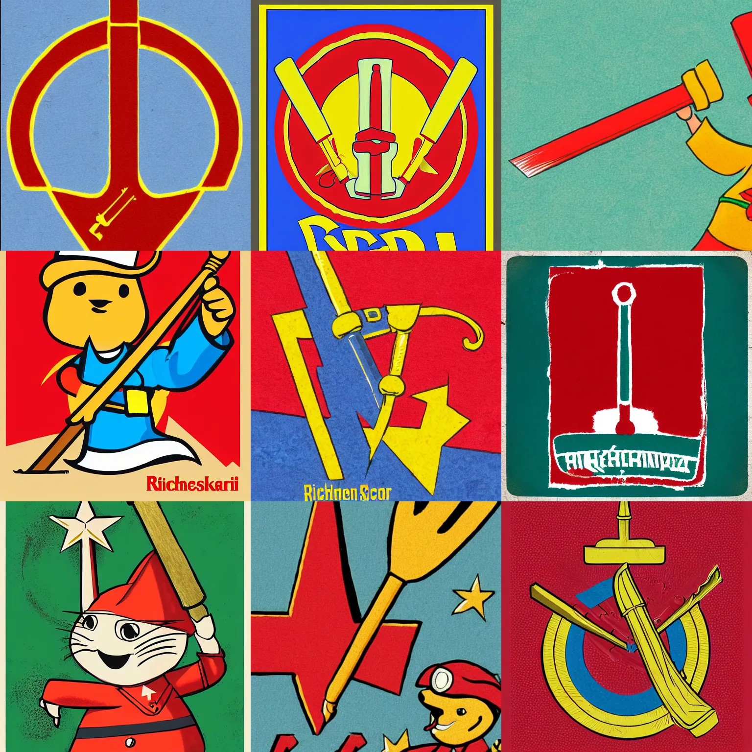 Prompt: detailed hammer and sickle symbol by richard scarry