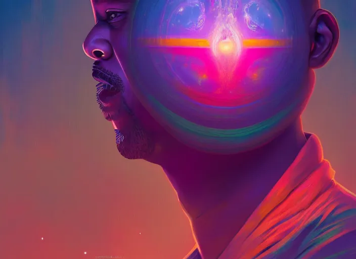 Prompt: A psychedelic portrait of will smith pondering orb, vibrant color scheme, highly detailed, in the style of romanticism, cinematic, artstation, Moebius, Greg rutkowski