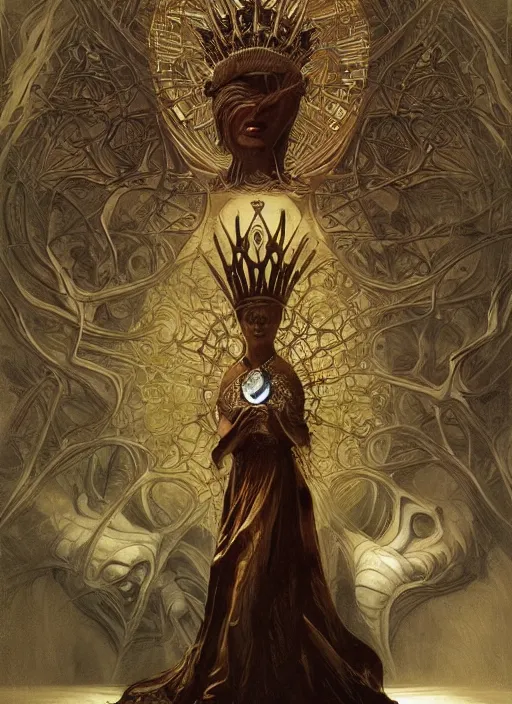 Image similar to lord who leaps magnesioaxinite, wearing a crown, physically accurate, moody dynamic lighting, very very intricate, very very elegant, highly detailed, digital painting, artstation, HR GIGER, Hieronymus Bosch, Francis Bacon, concept art, smooth, very beautiful, sharp focus, illustration, art by artgerm and greg rutkowski and alphonse mucha