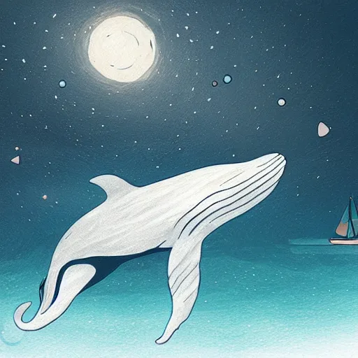 Prompt: transparent whale between the stars and water, by artem chebokha, digital 2 d painting