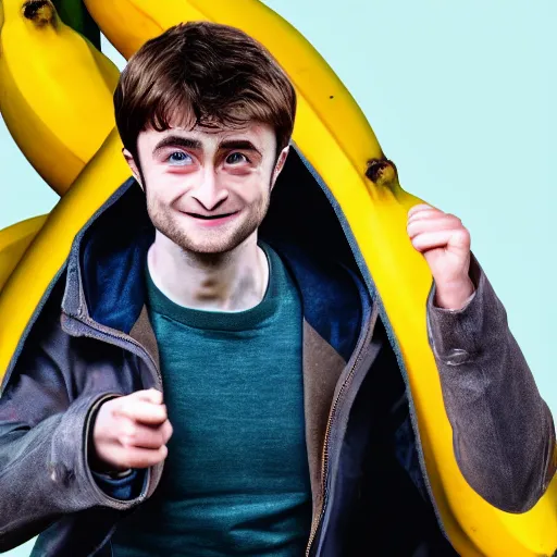 Image similar to photo of a banana looking like daniel radcliffe, ultra details, photo realistic, 8 k