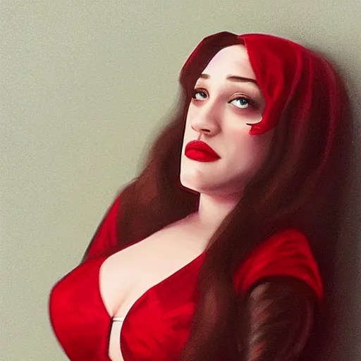 Image similar to Kat Dennings as Scarlet Witch, artist Kenny Tham