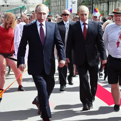 Image similar to vladimir putin attending gay pride wearing a thong