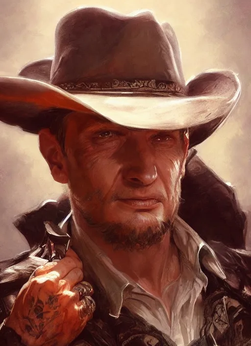 Image similar to Portrait Tim Robinson in a cowboy hat, marvel comics, dark, intricate, highly detailed, smooth, artstation, digital illustration by Ruan Jia and Mandy Jurgens and Artgerm and Wayne Barlowe and Greg Rutkowski and Frank Frazetta