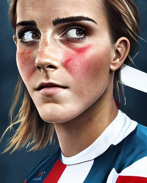 Image similar to a portrait of emma watson as a lokomotiv football player, hyper realistic, highly detailed