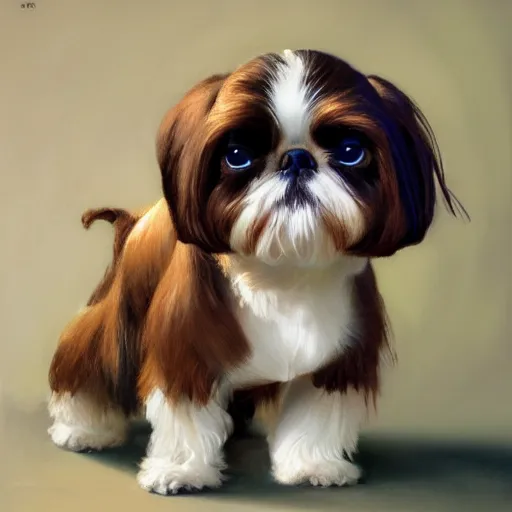 Image similar to AI Robot Shih Tzu, detailed, centered, digital painting, artstation, concept art, donato giancola, Joseph Christian Leyendecker, WLOP, Boris Vallejo, Breathtaking, 8k resolution, extremely detailed, beautiful, establishing shot, artistic, hyperrealistic, beautiful face, octane render, cinematic lighting, dramatic lighting, masterpiece