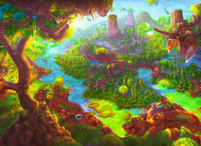 Image similar to enviroment design for a biome for candy kids game, zoo park, top angle, oil painting by jama jurabaev, extremely detailed, brush hard, artstation, for aaa game, high quality, brush stroke