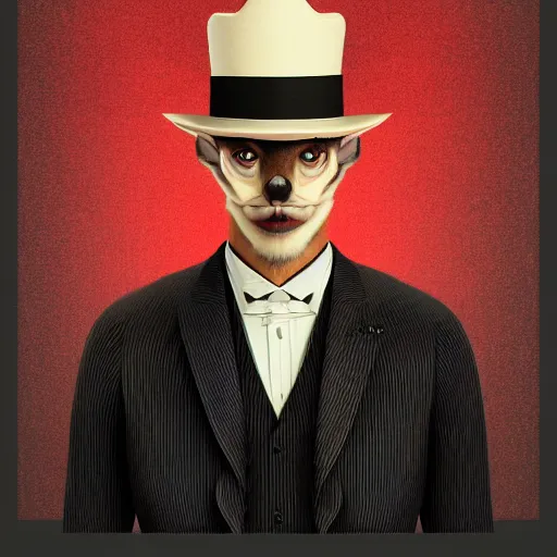 Image similar to a upper body portrait of a deer lord in a pinstriped suit and pants wearing a fedora and a monocle over the left eye by artgerm and wlop, intricate detail, digital art, photorealistic, trending on artstation