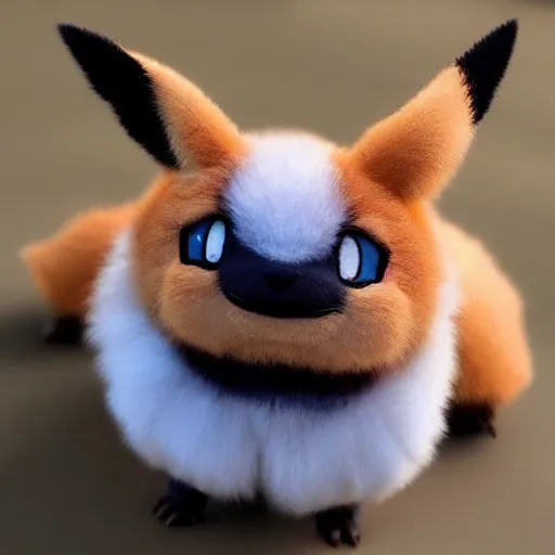 Image similar to real life pokemon, cute!!!, content!!!, mischievous!!!, adorable!!!, fluffy!!!, ultra realistic!!!, golden hour, sharp focus