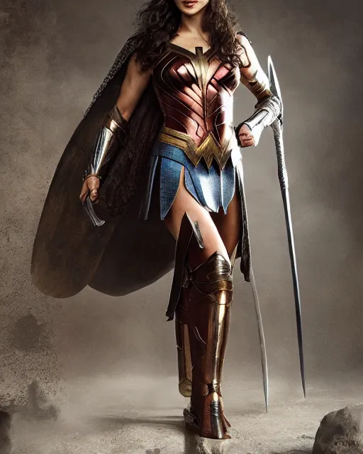 Image similar to gal gadot as queen conan, directed by john millius, photorealistic, sitting on a metal throne, wearing ancient cimmerian armor, a battle axe to her side, cinematic photoshoot in the style of annie leibovitz, studio lighting