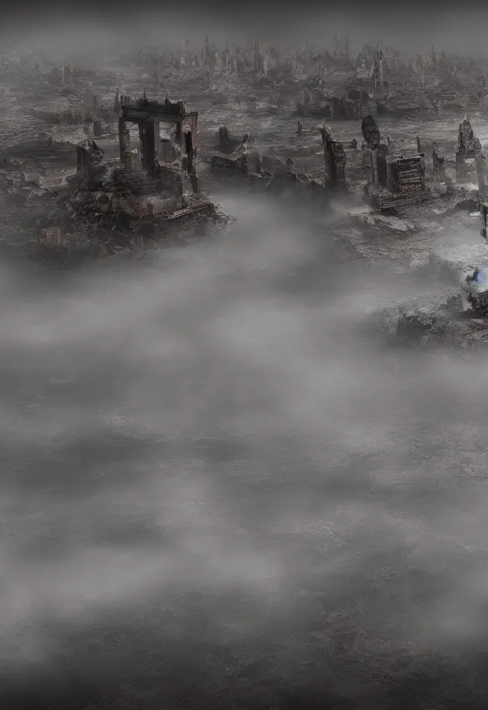 Image similar to mirtha legrand is last human alive un the planet. centered. digital art. hyperrealistic, hyperdetailed. apocaliptic. foggy. ruins 4 k octane render
