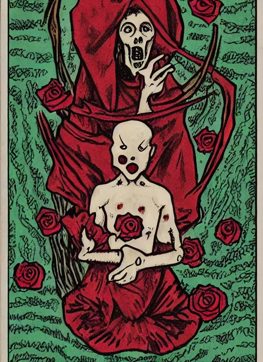 Image similar to tarot card :: horror :: vampire :: blood and roses