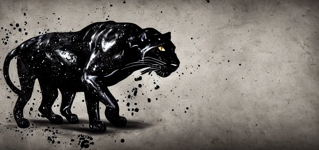 Image similar to the smooth panther, made of tar, sticky, full of tar, covered with tar, dripping tar, dripping tar, splattered tar, sticky tar. concept art, reflections, black goo, animal drawing, digital art, desktop background