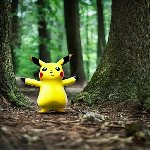 Image similar to pikachu in a forest, realistic, national geographic wildlife photography