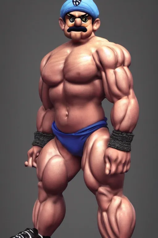 Prompt: muscular wario, wario bodybuilder, photorealistic, highly detailed,