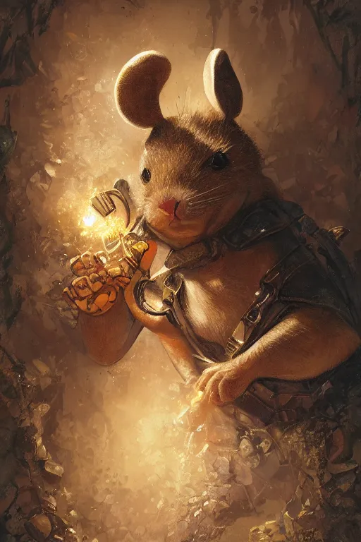 Image similar to portrait of the mousefolk smiter wearing pantellerite signet by artgerm and Craig Mullins, James Jean, Andrey Ryabovichev, Mark Simonetti and Peter Morbacher 16k