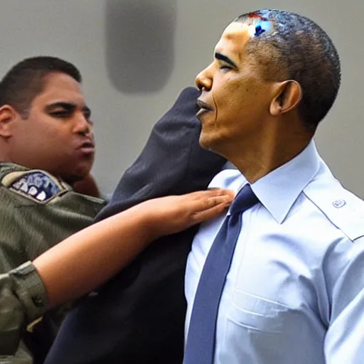 Image similar to blurry still of obama being arrested, grain