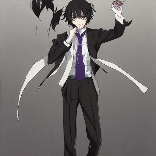 Image similar to Dazai from Bungou Stray Dogs drinking mate