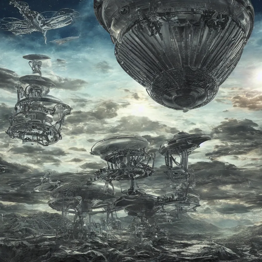 Image similar to realistic extremely detailed image of aliens and ufos ##Ufos## 8k masterpiece Ufos, vivid, japanese kanji everywhere, japanese kanji, kanji