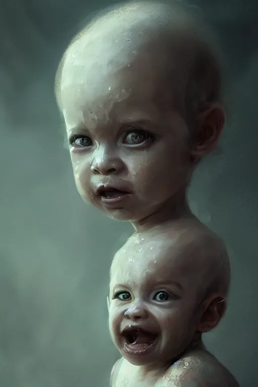 Prompt: a fancy portrait of a scary baby by Greg Rutkowski, Sung Choi, Mitchell Mohrhauser, Maciej Kuciara, Johnson Ting, Maxim Verehin, Peter Konig, final fantasy , mythical, 8k photorealistic, cinematic lighting, HD, high details, atmospheric,