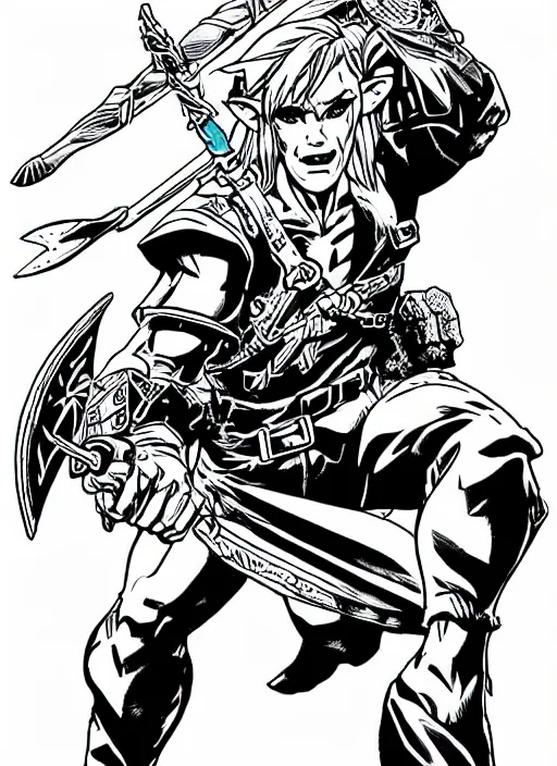 Image similar to link by ed mcguinness, masterpiece ink illustration,