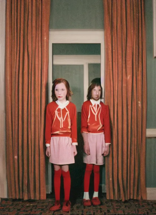 Image similar to photograph of the shining in the style of wes anderson, 5 0 mm, pentax, film