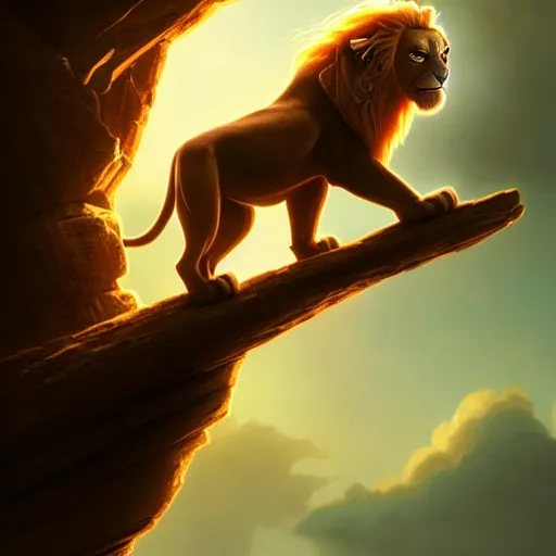 Image similar to portrait of doc brown riding on ( ( ( lion king ) ) ), disney animation, sharp, illustration, sharp, fanart, anime key art by greg rutkowski, bloom, dramatic lighting sharp focus, cinematic, artbook, smooth, centered