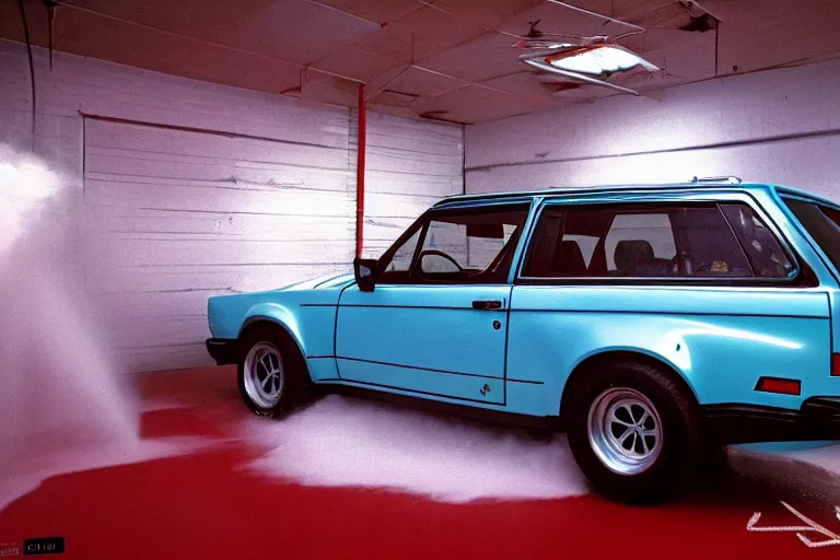 Prompt: A single 1985 wagon estate Bronco Vector W8 Twin Turbo 911!!! BMW M1 inside of a car wash, ektachrome photograph, volumetric lighting, f8 aperture, cinematic Eastman 5384 film