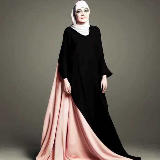 Image similar to A full body portrait ,of Emma Stone ,wearing a Black Arabian khaleeji abaya , high quality, fully detailed, 4k