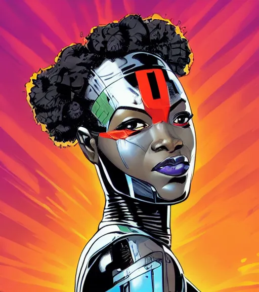 Image similar to african female android, by MARVEL comics and Sandra Chevrier, 4k