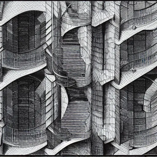 Prompt: escher architecture with water flowing