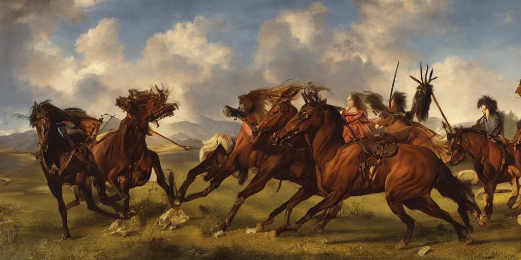 Prompt: artwork by eugene von guerard, the four horsemen