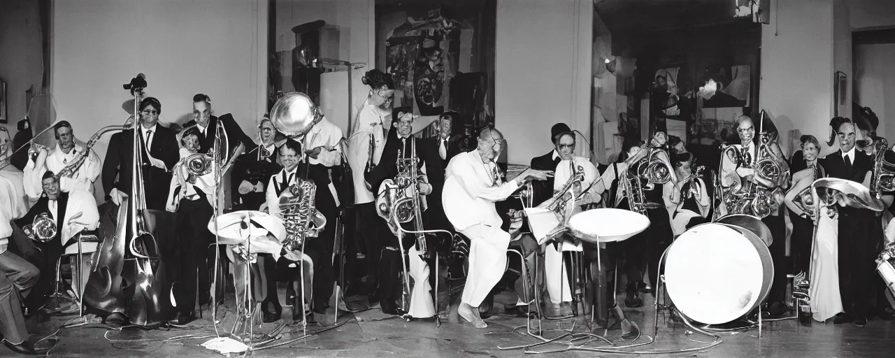 Prompt: a 1 9 3 0's jazz band playing to an audience of spaghetti, canon 5 0 mm, cinematic lighting, photography, retro, film, kodachrome