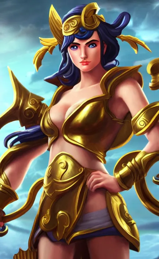 Prompt: athena greek god as a character in the game league of legends, with a background based on the game league of legends, detailed face, old 3 d graphics