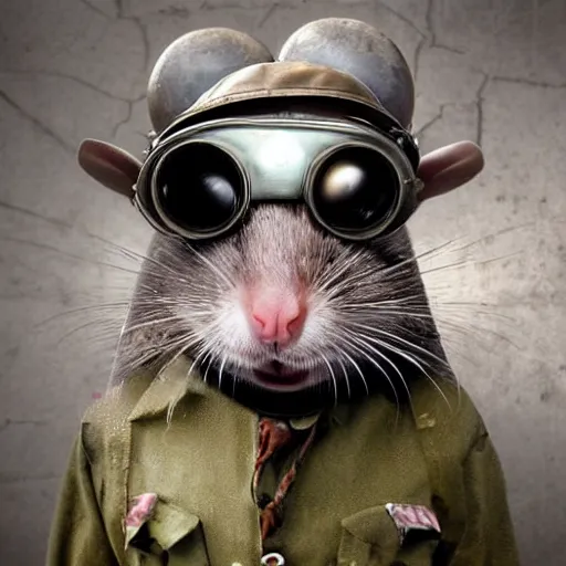 Prompt: a rat with steampunk googles, by Peter Holme III