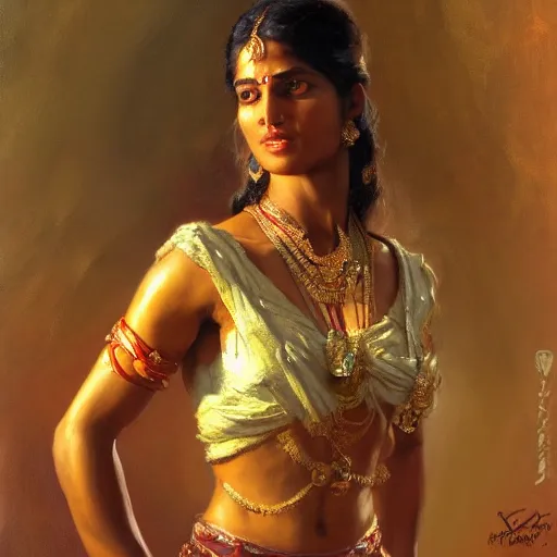 Image similar to a fit indian woman. highly detailed painting by gaston bussiere, craig mullins, j. c. leyendecker 8 k